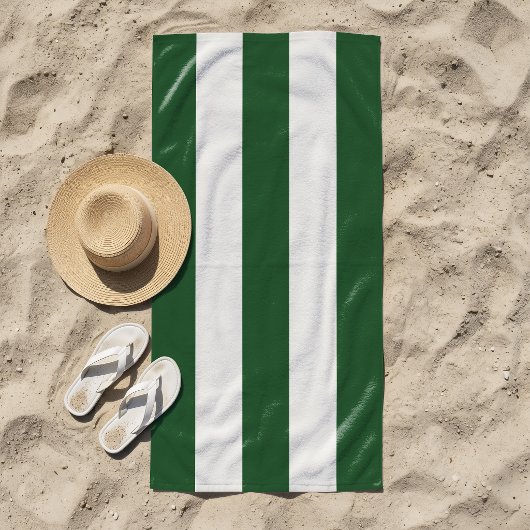 Serviette De Plage Rayures Dans Le Soleil Vert Foncé Blanc