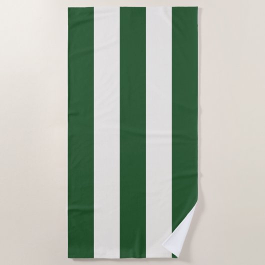 Serviette De Plage Rayures Dans Le Soleil Vert Profond Blanc (Devant)