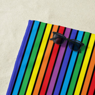 Serviette De Plage Rayures d'arc-en-ciel décrites par noir