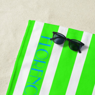 Serviette De Plage rayures de cabane blanc vert néon - personnalisées