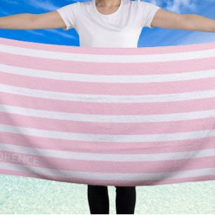 Serviette De Plage rayures de cabane rose pastel - personnalisées