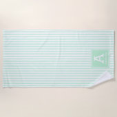 Serviette De Plage Rayures de Cabanon Vert Menthe avec Initiales Mono (Devant)