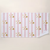 Serviette De Plage Rayures de coeurs dorés (Devant)