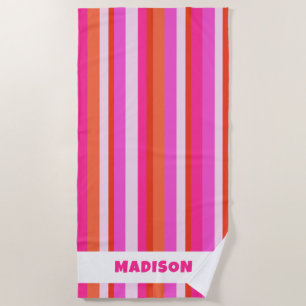 Serviette De Plage Rayures de couleur chic Monogramme Nom Été
