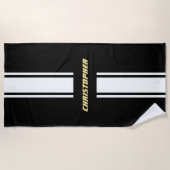 Serviette De Plage Rayures de course noires et blanches Piscine à mon (Devant)