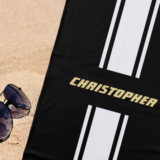Serviette De Plage Rayures de course noires et blanches Piscine à mon