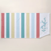 Serviette De Plage Rayures de monogramme côtier coloré (Devant)