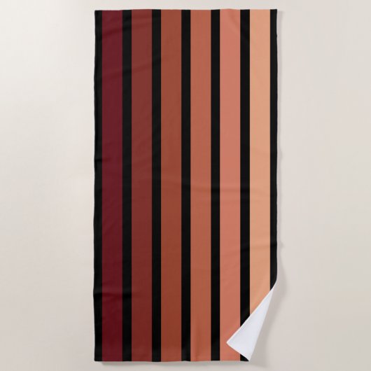 Serviette De Plage Rayures de nuances de rouge sur fond noir (Devant)