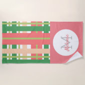 Serviette De Plage Rayures de pastèque à carreaux monogramme vertical (Devant)