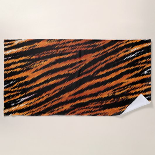 Serviette De Plage Rayures de tigre noir orange Impression d'animal (Devant)
