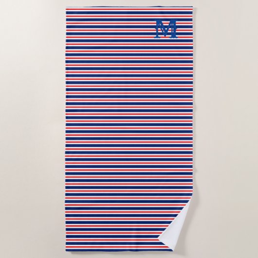 Serviette De Plage Rayures d'été Monogramme Océan (Devant)
