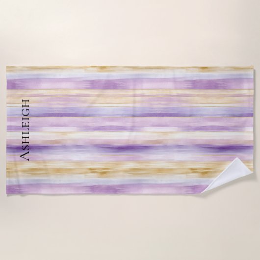 Serviette De Plage Rayures d'iris à la crème violette   (Devant)