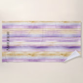 Serviette De Plage Rayures d'iris crème violet (Devant)