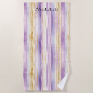 Serviette De Plage Rayures d'iris crème violet