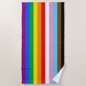 Serviette De Plage Rayures du drapeau de progrès LGBTQ+ (Devant)