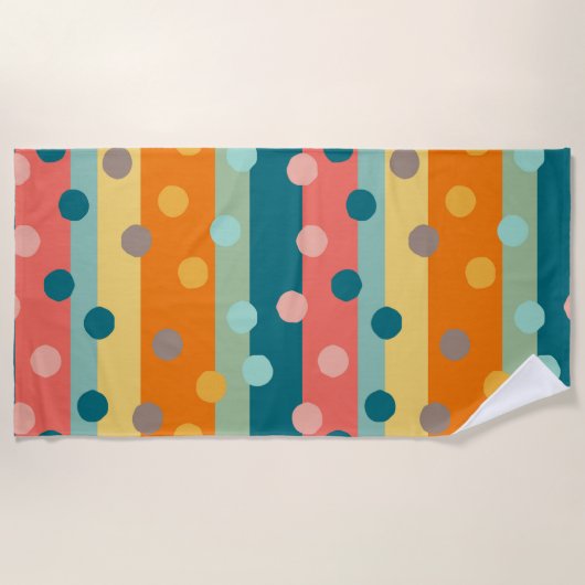 Serviette De Plage Rayures et points rétro  (Devant)