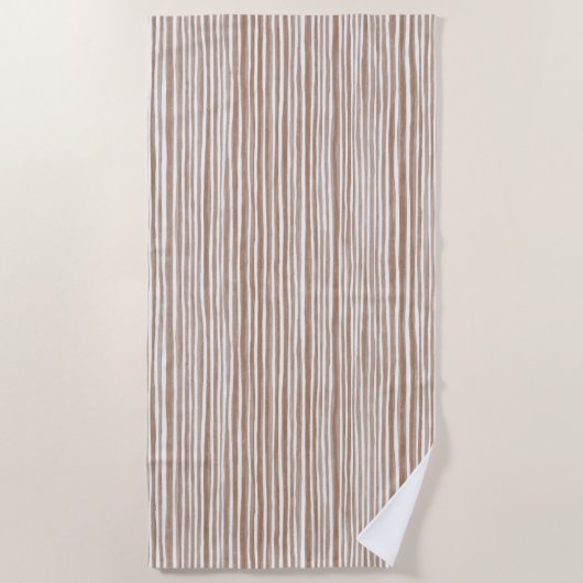Serviette De Plage Rayures Marron Crème (Devant)