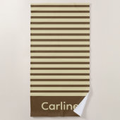 Serviette De Plage Rayures Marron et Crème (Devant)
