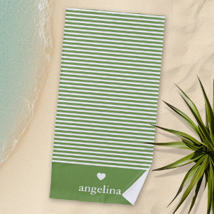 Serviette De Plage Rayures modernes avec Monogramme cardiaque haut de