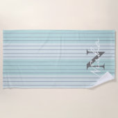 Serviette De Plage Rayures Monogramme Bleu Sarcelle Gris (Devant)