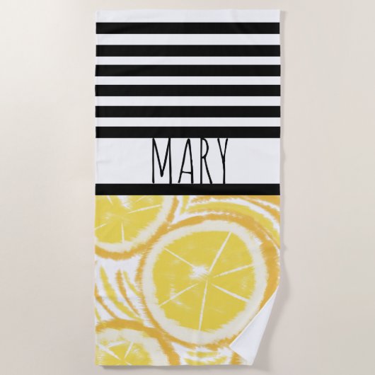 Serviette De Plage Rayures noires d'été Citron Abstrait (Devant)