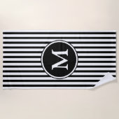 Serviette De Plage Rayures noires et blanches avec monogramme (Devant)