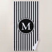 Serviette De Plage Rayures noires et blanches avec monogramme (Devant)