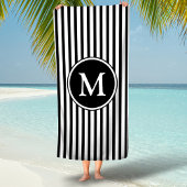 Serviette De Plage Rayures noires et blanches avec monogramme