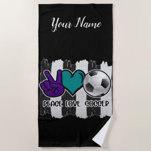 Serviette De Plage Rayures noires et blanches Paix Amour Football