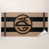 Serviette De Plage Rayures noires et bronzages de votre monogramme de (Devant)