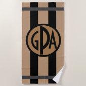 Serviette De Plage Rayures noires et bronzages de votre monogramme de (Devant)