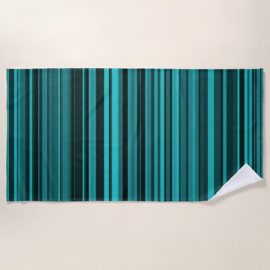 Serviette De Plage Rayures noires et sarcelle (Devant)