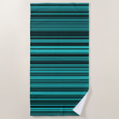 Serviette De Plage Rayures noires et sarcelle (Devant)