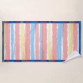 Serviette De Plage Rayures pastel rose bleu jaune (Devant)