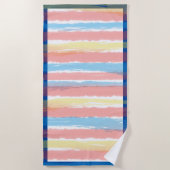Serviette De Plage Rayures pastel rose bleu jaune (Devant)