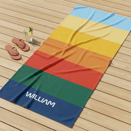 Serviette De Plage Rayures Rétro Sunset avec un nom simple en gras