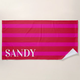 Serviette De Plage Rayures rose fuchsia personnalisées 