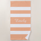 Serviette De Plage Rayures Rose Pêche Élégantes (Devant)