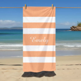 Serviette De Plage Rayures Rose Pêche Élégantes