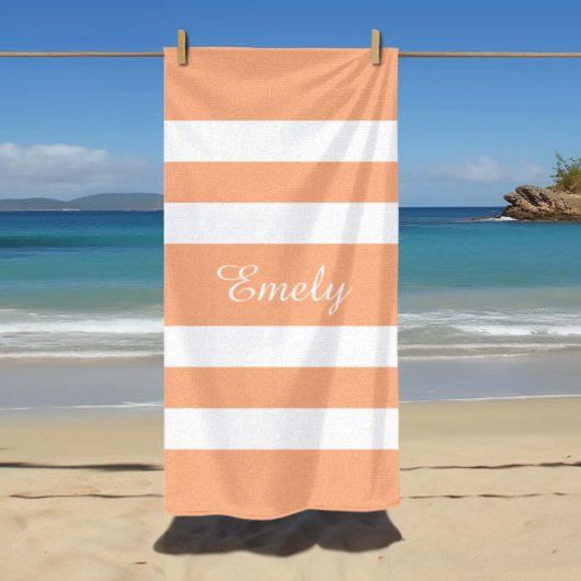 Serviette De Plage Rayures Rose Pêche Élégantes