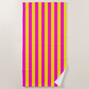 Serviette De Plage Rayures rose vif et jaune canari