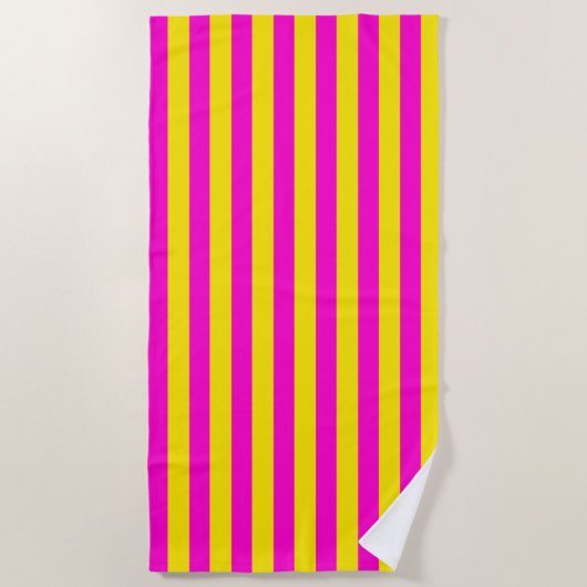 Serviette De Plage Rayures rose vif et jaune canari (Devant)