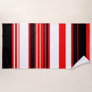 Serviette De Plage Rayures rouges blanches et noires 