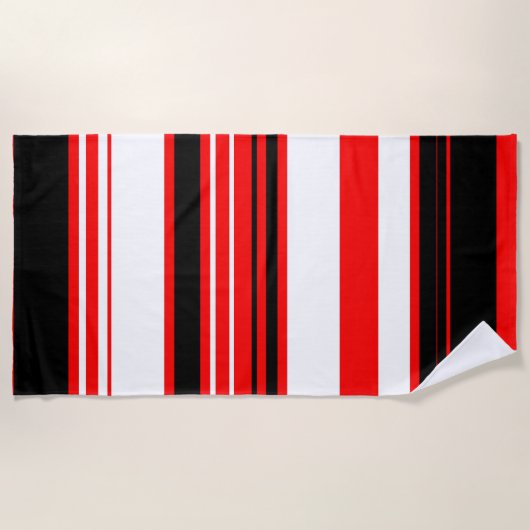 Serviette De Plage Rayures rouges blanches et noires (Devant)