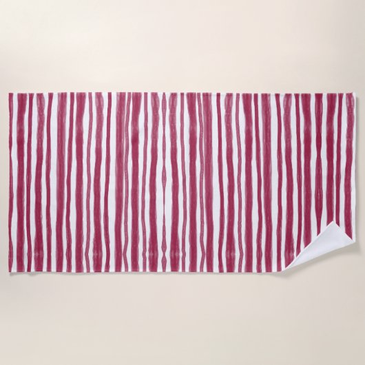 Serviette De Plage Rayures rouges Bordeaux (Devant)