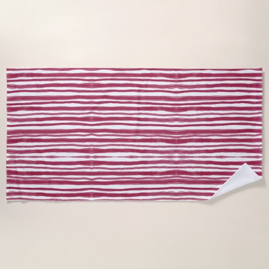 Serviette De Plage Rayures rouges Bordeaux (Devant)