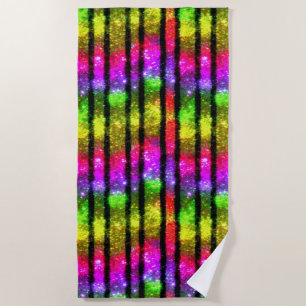Serviette De Plage Rayures scintillantes arc-en-ciel néon