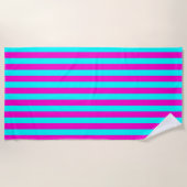 Serviette De Plage Rayures Turquoise Vert Bleu Cyan Et Rose Chaud (Devant)
