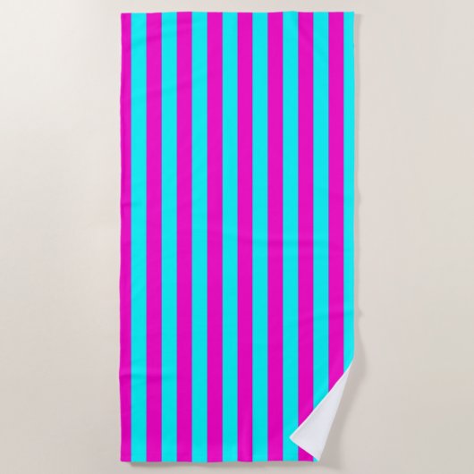 Serviette De Plage Rayures Turquoise Vert Bleu Cyan Et Rose Chaud (Devant)