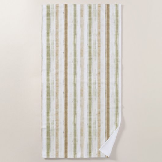 Serviette De Plage Rayures vert brun crème (Devant)
